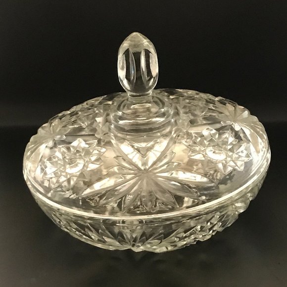 VTG Anchor Hocking Prescut Star of David Pattern Clear Glass Snack Bowl with Lid - Picture 1 of 4
